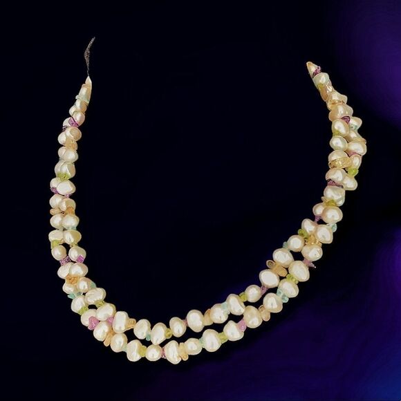 36” freshwater Pearl-citrine-topaz-amythyst-peridot rope necklace Sterling clasp - Picture 4 of 6